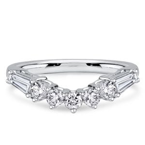 Italo Baguette & Round Cut Chevron Wedding Band For Women Matching Wedding Bands