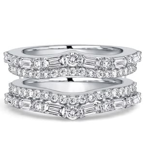 Italo Double Row Baguette & Round Cut Ring Guard Enhancer Wedding Band For Women