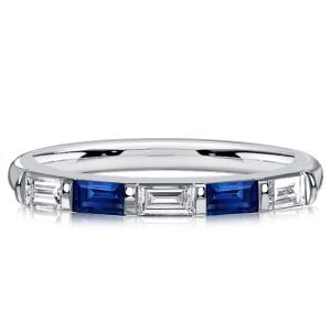Italo Bar Setting Baguette Cut Blue & White Sapphire Half Eternity Band For Women