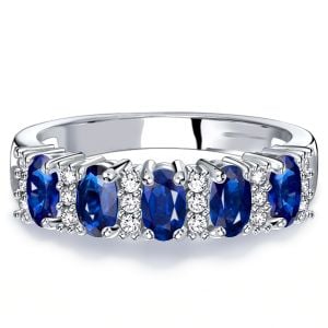Italo Five Stone Blue Sapphire Oval Cut Half Eternity Band For Women