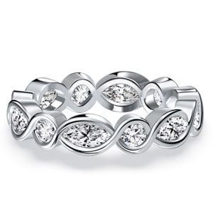 Italo Bezel Setting Marquise & Round Cut Eternity Wedding Band For Women