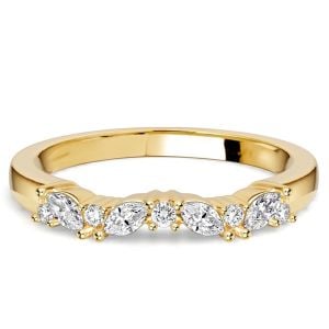 Italo Marquise & Round Cut Half Eternity Band For Women Matching Wedding Bands