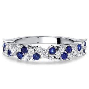 Italo Floral Blue & White Sapphire Half Eternity Band For Women Waterfall Ring