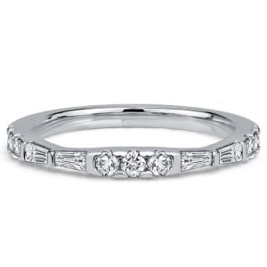 Italo Baguette & Round Cut Half Eternity Thin Wedding Band For Women