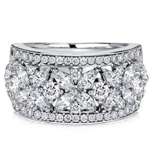 Italo Floral Filigree Marquise & Round Cut Eternity Wedding Band For Women