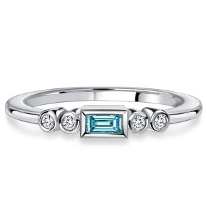 Italo Bezel Setting Baguette Cut Aquamarine Five Stone Wedding Band For Women