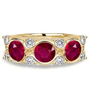 Italo Bezel Setting Round Cut Ruby Half Eternity Wedding Band For Women