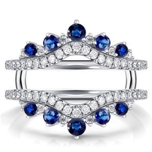Italo Crown Blue & White Sapphire Ring Guard Enhancer Wedding Band For Women