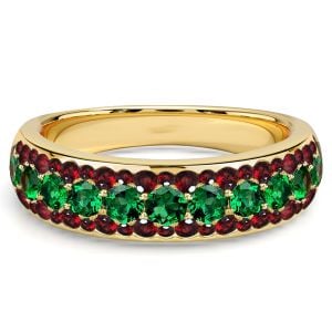 Italo Triple Row Garnet & Emerald Sapphire Half Eternity Band For Women