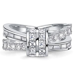 Italo Channel Set Asscher & Emerald Cut Cross Wedding Band For Women