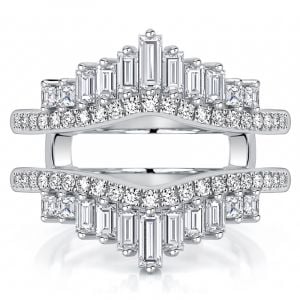 Italo Crown Baguette Cut Ring Guard Enhancer Wedding Band For Women