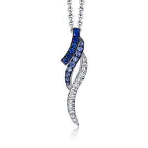 Two Tone Round Cut Blue & White Sapphire Layer Pendant Necklace