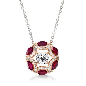 Two Tone Round Cut White & Ruby Sapphire Pendant Necklace