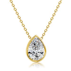 Italo Golden Bezel Pear Cut White Sapphire Pendant Necklace 