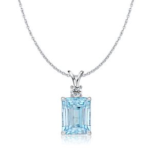 Italo Classic Emerald Cut Aquamarine Pendant Necklace 