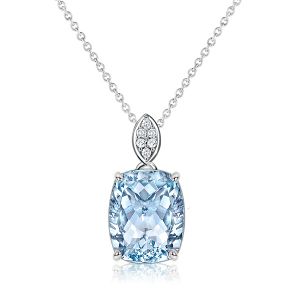 Italo Cushion Cut Aquamarine Pendant Necklace For Women