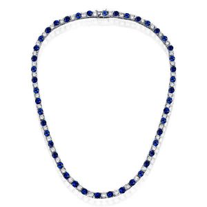 Alternating Blue & White Sapphire 4 MM Round Tennis Necklace For Women