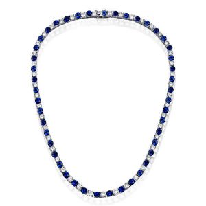 Italo Alternating Blue & White Sapphire 4 MM Round Tennis Necklace Blue Sapphire Necklace
