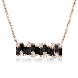Rose Gold Baguette Black Sapphire Bar Necklace For Women