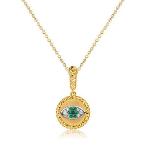 Italo Emerald Evil Eye Necklace For Women Golden Necklace