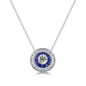 Italo Blue Sapphire Vintage Necklace Halo Pendant Necklace