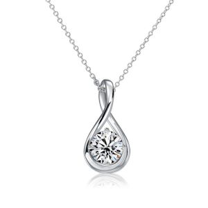 Italo White Sapphire Round Cut Drop Pendant Necklace For Women