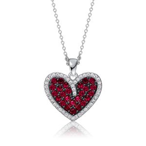 Italo Two Tone Garnet Heart Pendant Necklace For Women