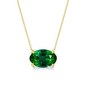 Italo Golden Oval Cut Emerald Necklace Solitaire Necklace