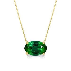 Italo Golden Oval Cut Emerald Necklace Solitaire Necklace