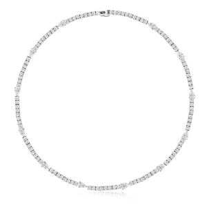 Italo Pear & Round Cut Tennis Necklace In Sterling Silver