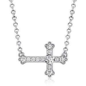 Italo Sideways White Sapphire Necklace Cross Necklace For Women
