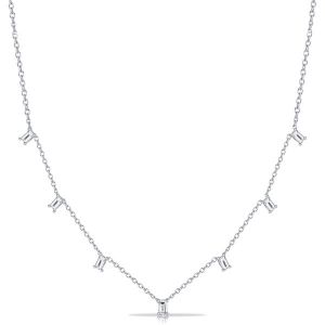 Italo Baguette Cut White Sapphire Dangle Necklace For Women