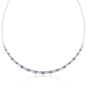 Italo Bezel Set Baguette & Round Cut Blue Topaz Necklace For Women