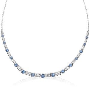 Italo Bezel Set Baguette & Round Cut Blue Topaz Necklace For Women