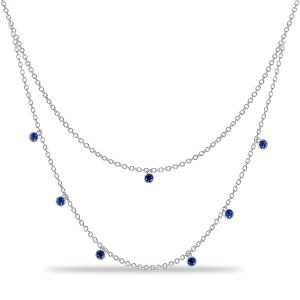 Italo Double Row Bezel Set Blue Sapphire Chain Necklace For Women