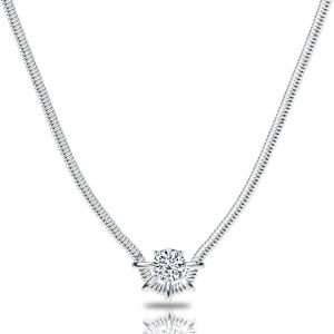 Italo Multi Prong Round Cut 2mm Snake Bone Chain Necklace For Women