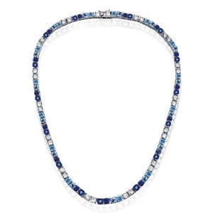 Italo 4.5 MM Round Cut Blue Sapphire Blue Topaz Tennis Necklace For Women