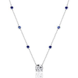 Italo Bezel Setting Round Cut Blue & White Sapphire Pendant Necklace