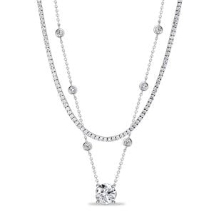 Italo Bezel Setting Whte Sapphire Round Cut Layering necklaces For Women