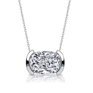 Italo Half Bezel Cushion Cut Pendant Necklace For Women