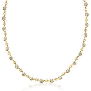 Italo Golden Scalloped Necklace Round Cut Tennis Necklace For Women