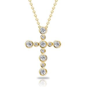 Italo Golden Bezel Setting Round Cut Silver Cross Necklace For Women