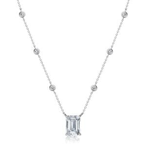 Italo Bezel Setting Emerald Cut Pendant Necklace For Women