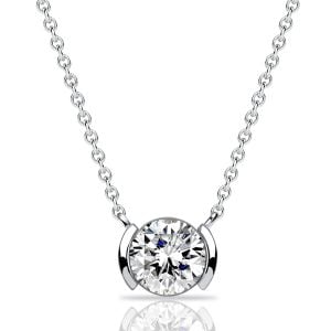 Italo Half Bezel Round Cut Pendant Necklace For Women
