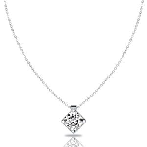 Italo White Sapphire Cushion Cut Solitaire Pendant Necklace For Women