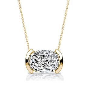 Italo Golden Half Bezel Cushion Cut Pendant Necklace For Women