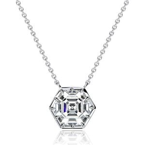 Italo Multi Prong Hexagon Cut White Sapphire Pendant Necklace For Women