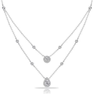 Italo Halo Pear & Round Cut Whte Sapphire Layering necklaces For Women