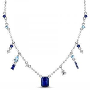 Italo Emerald Cut Blue Sapphire Pendant Necklace For Women Bosphorus Vintage Necklace