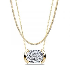 Italo Half-bezel White Sapphire Cushion Cut Layering Necklaces For Women